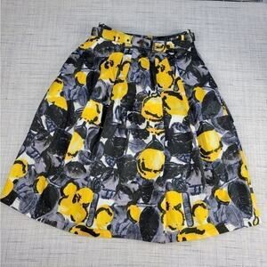 Anthropologie A-Line Floral Print Skirt in Yellow, Black, Gray